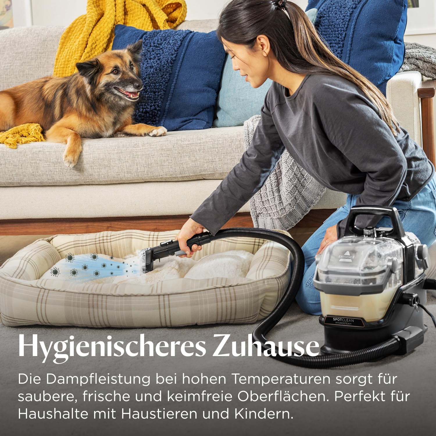 Polster- und Teppichreiniger Nasssauger mit Dampf HydroSteam 1000W Modell 3689N 1,9L Tank für Sofa Auto Teppich