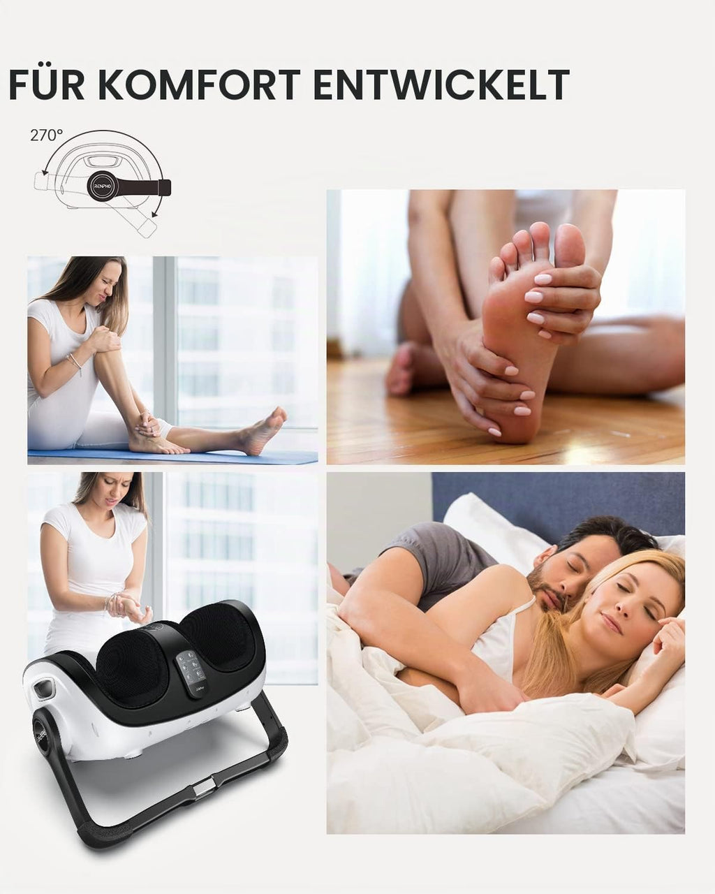 Fußmassagegerät mit Wadenmassage und Wärmefunktion 19,5 cm Fußkammer Fernbedienung Timer EU 48,5