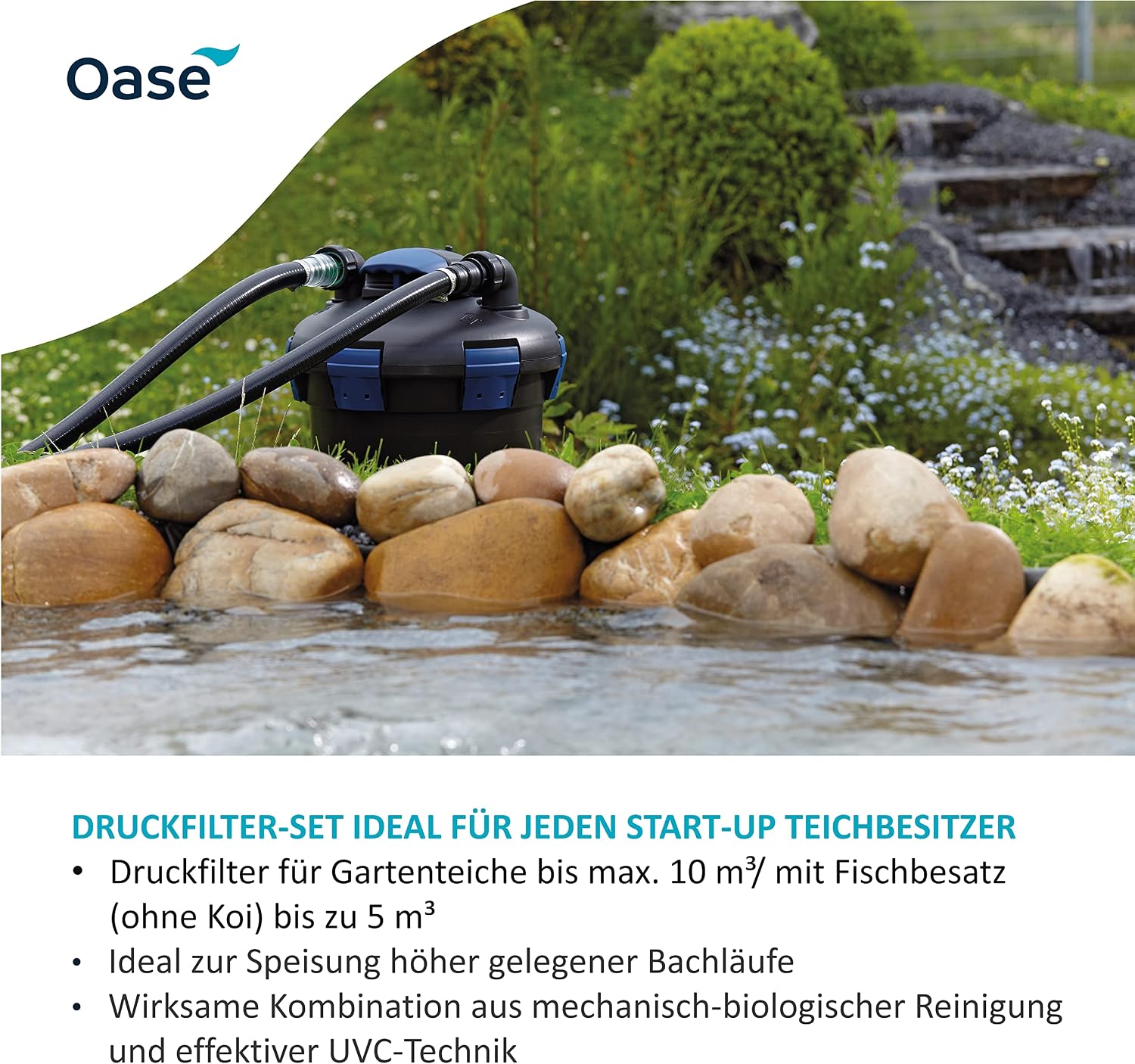 Teich Druckfilter Set BioPress 10000 mit UVC Klärer Filterpumpe 3400 l/h für Algenbekämpfung