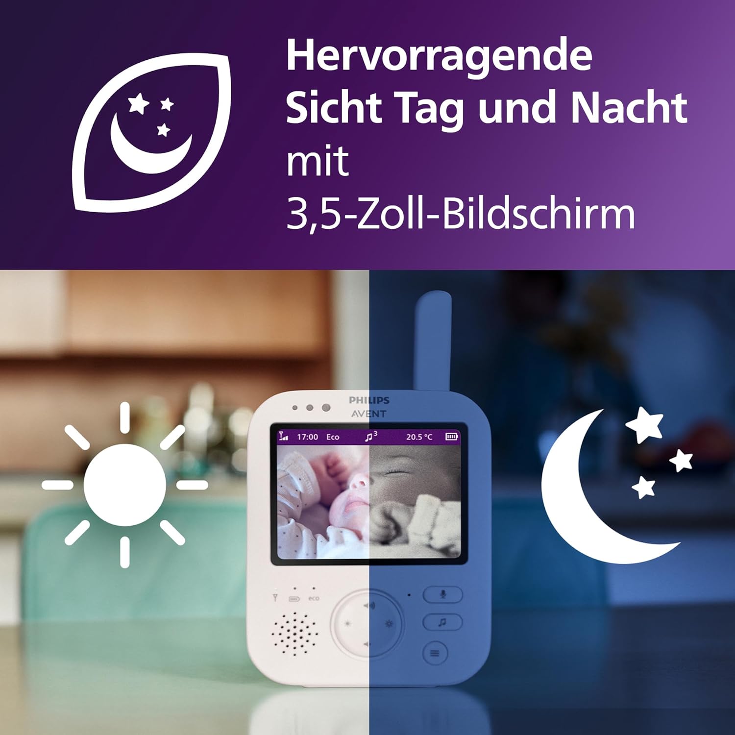 Video Babyphone mit Kamera SCD891/26 3,5 Zoll Display 720p Nachtsicht Temperaturüberwachung Schlaflieder