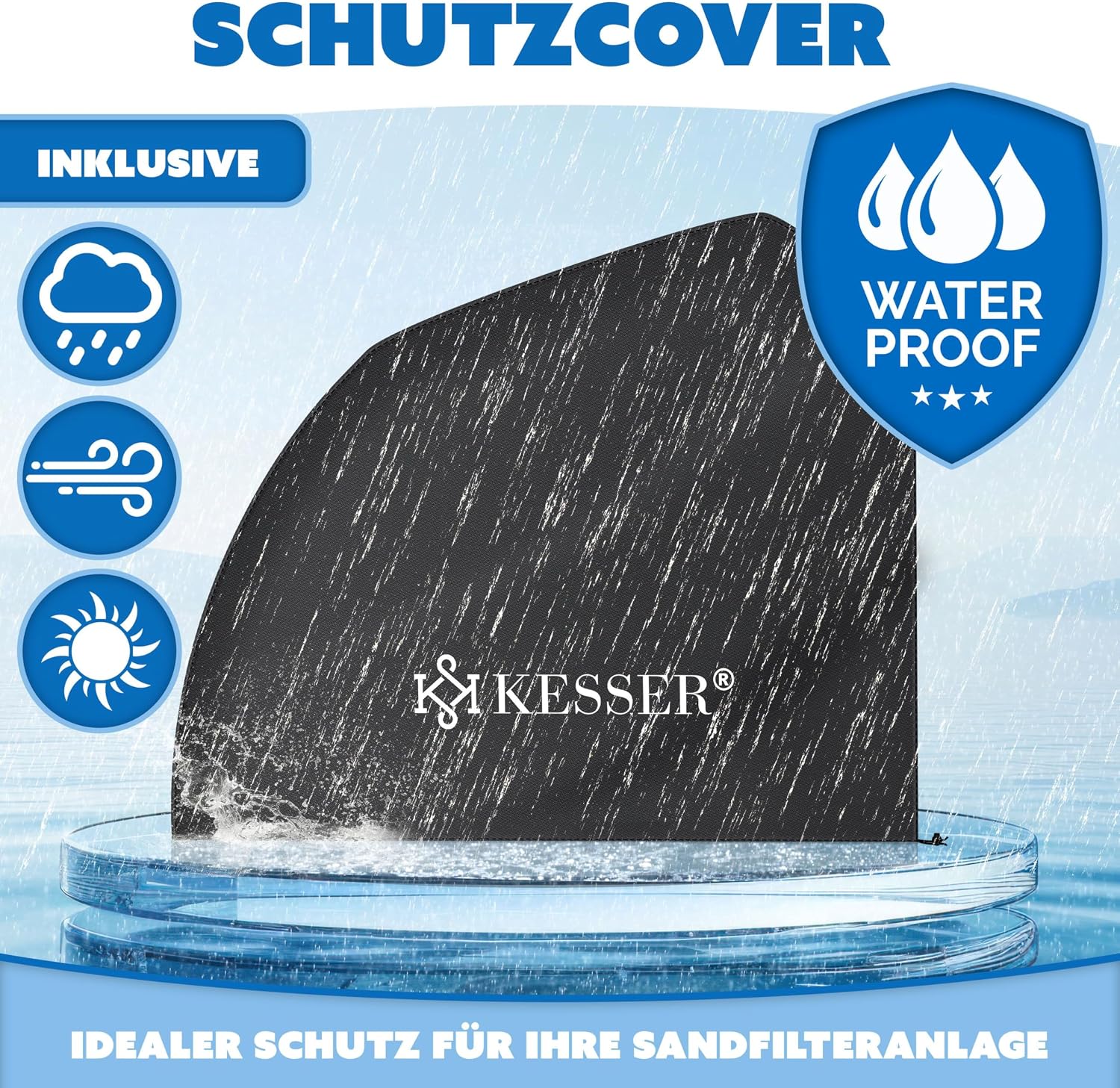 Pool Sandfilteranlage 10200 l/h 400 W mit 7-Wege-Ventil Filterbällen und Wettercover für Pools bis 60000 L