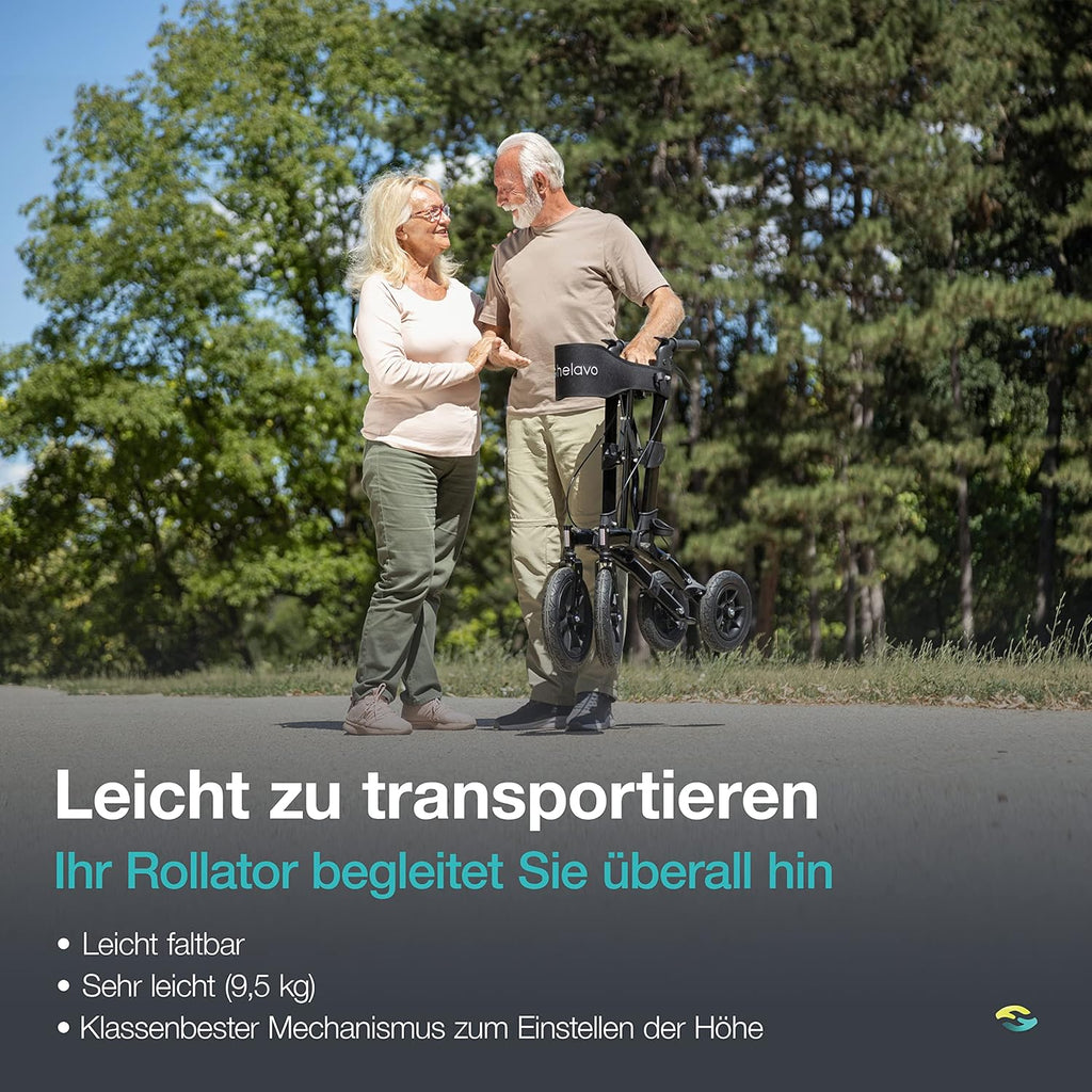 Outdoor Rollator mit Luftbereifung faltbar mit Sitz und Lehne 12/10 Zoll Räder Aluminium für Gelände Einsatz