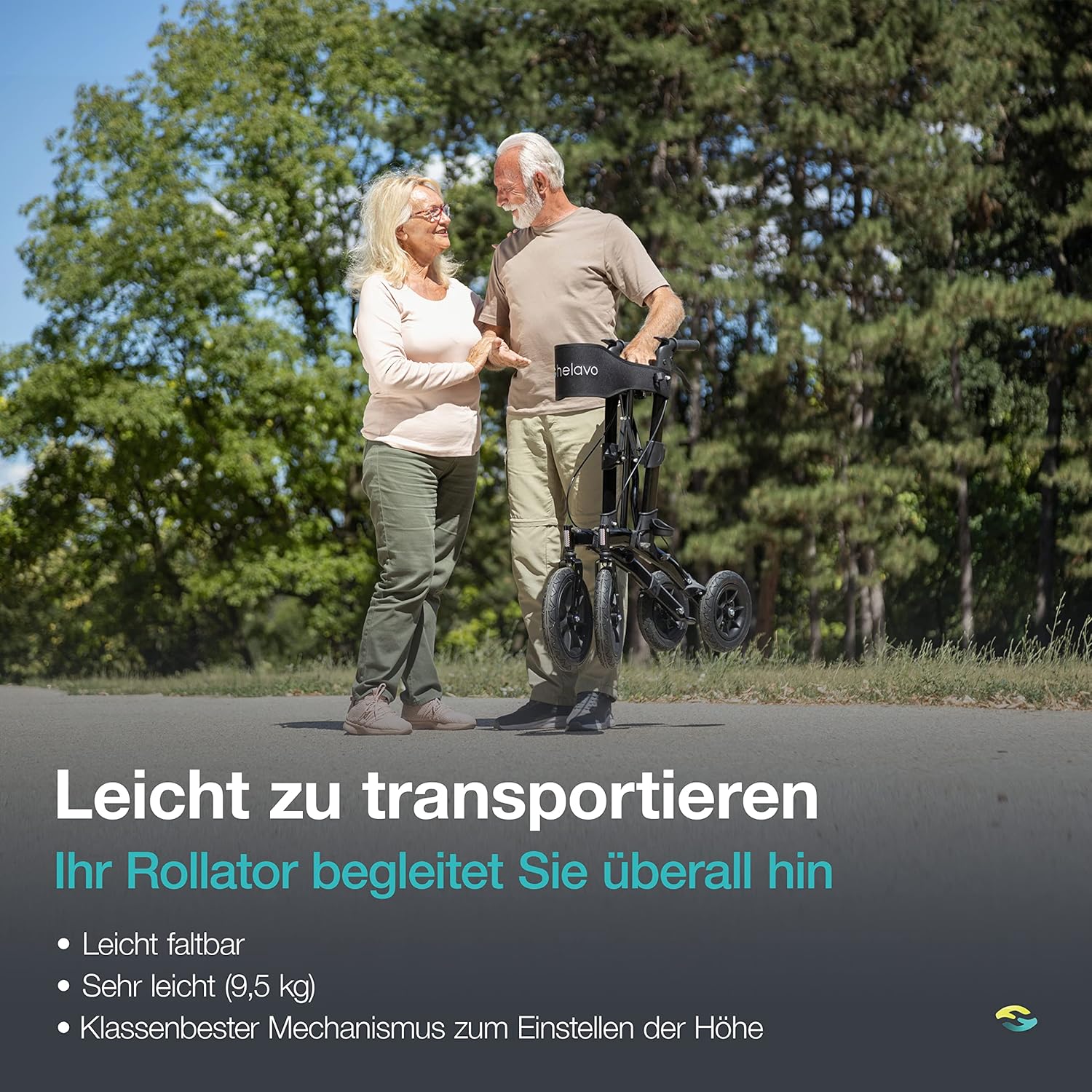Outdoor Rollator mit Luftbereifung faltbar mit Sitz und Lehne 12/10 Zoll Räder Aluminium für Gelände Einsatz