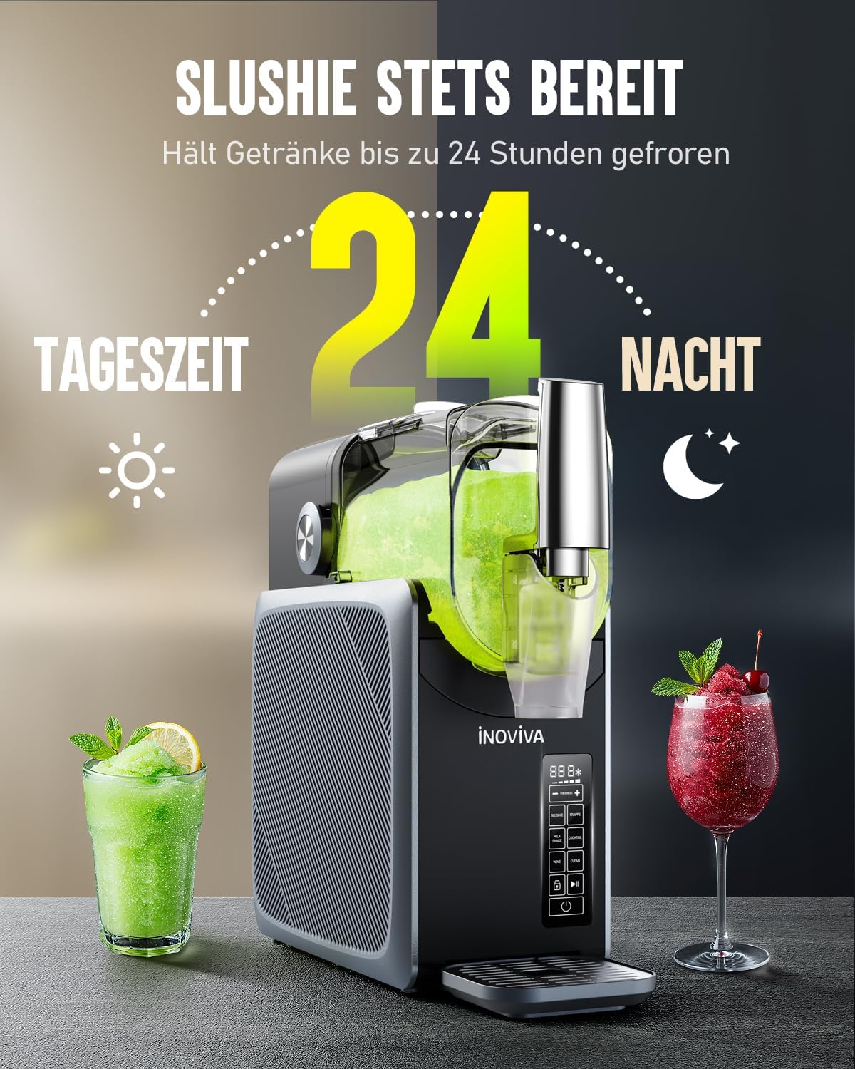 Slush Maschine für Slushies Milchshakes Frappés und gefrorene Cocktails S2.2 2,6L Automatisch mit Selbstreinigung und 5 Modi Grau