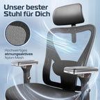 Ergonomischer Bürostuhl Drehstuhl CS BLK 150 kg 4D Armlehnen Lendenstütze Kopfstütze Mesh 65x70x130 cm