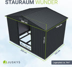 Gartenhaus Metall Schiebetür XL 280 x 196 x 190 cm wetterfest mit Fundamentrahmen und Schloss Dunkelgrau
