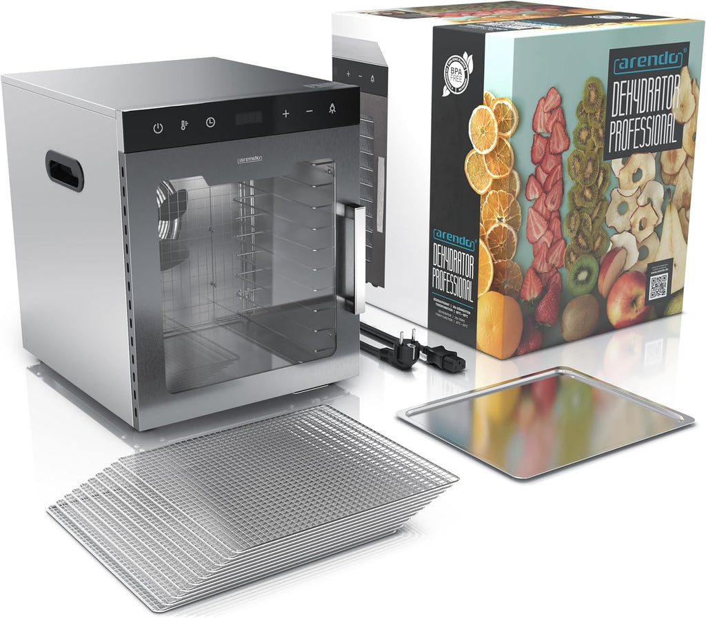 Dörrautomat Edelstahl 10 Etagen 800 W 30–90°C mit Timer Umluftfunktion 8400 cm² Dörrfläche