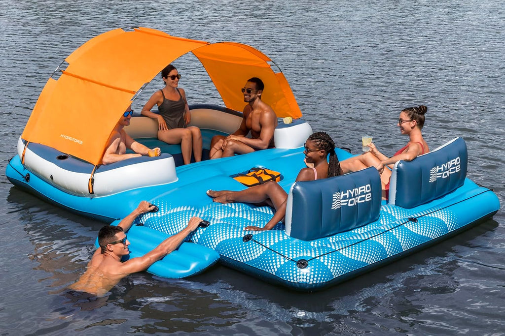 Aufblasbare Badeinsel Hydro-Force Tropical Breeze 43105 für bis zu 6 Personen 389 x 274 cm PVC mit Sonnendach