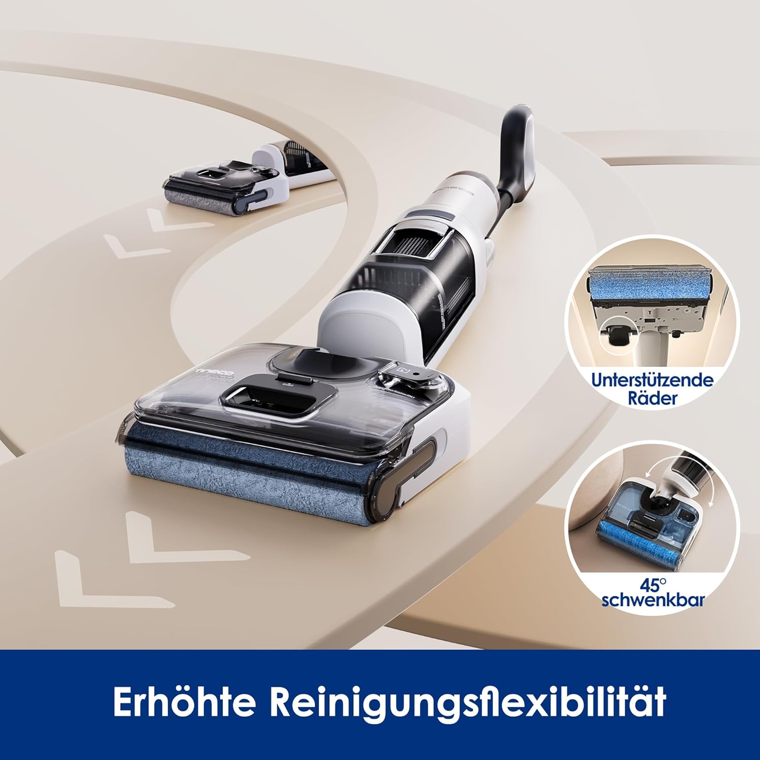 Nass Trockensauger Floor One Stretch S6 180° Flachdesign 13 cm Höhe Selbstreinigung 85°C 40 Minuten Laufzeit Hartböden