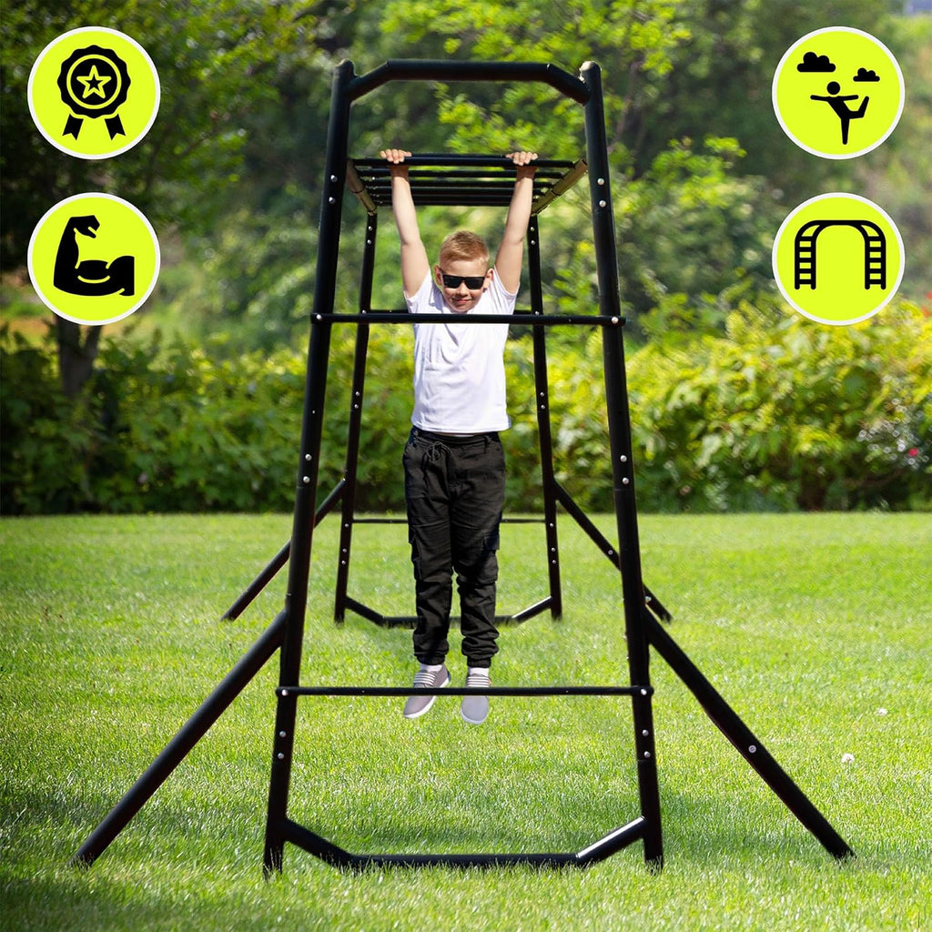 Garten Klettergerüst Metall Kletterleiter mit Bodenverankerung 265 x 112 x 222 cm belastbar bis 200 kg pulverbeschichtet Outdoor Training