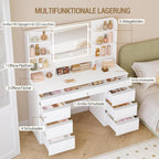 Schminktisch mit LED Spiegel DT41903W 108 x 40 x 140 cm 9 Schubladen 3 Lichtfarben mit Stauraum