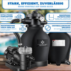 Sandfilteranlage Poolfilter 10200 l/h 400 W 20 L Tank 7 Wege Ventil mit Druckanzeige für Pools bis 60000 L Adapter Ø32–38 mm und Abdeckhaube