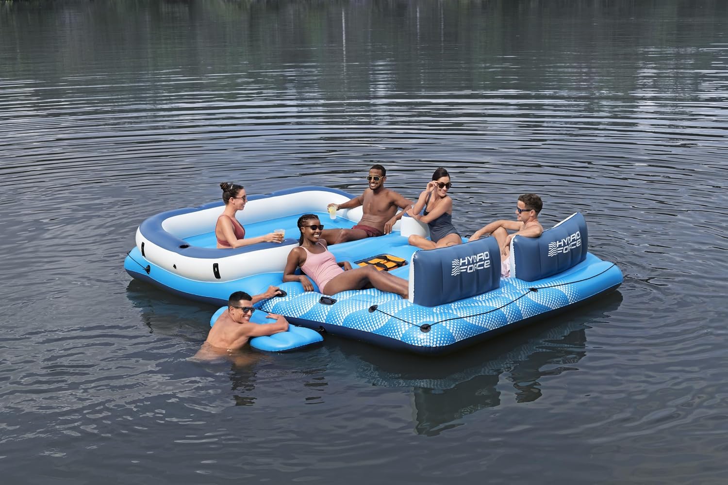 Aufblasbare Badeinsel Hydro-Force Tropical Breeze 43105 für bis zu 6 Personen 389 x 274 cm PVC mit Sonnendach