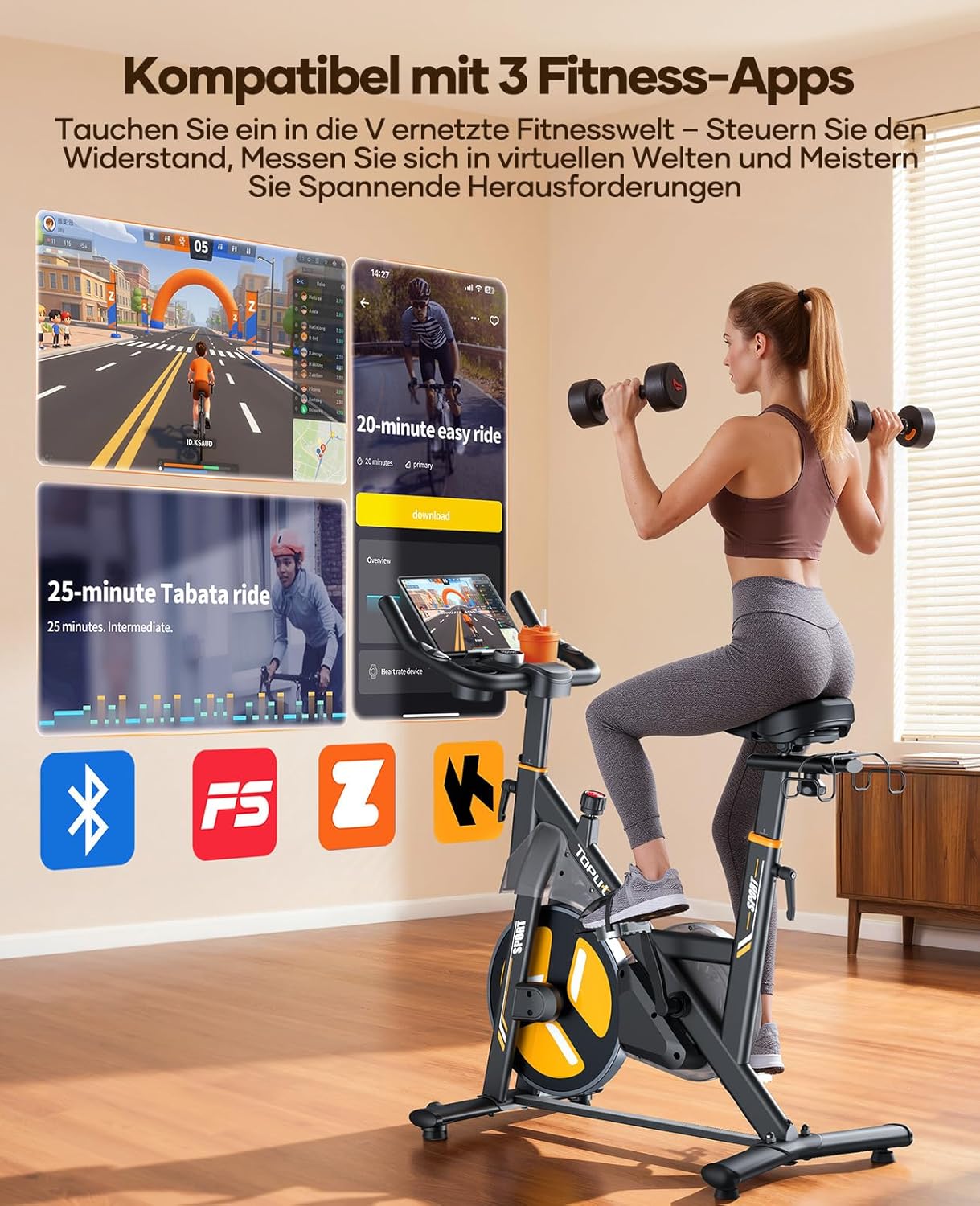 Heimtrainer Fahrrad TEB5 mit 32-stufigem Magnetwiderstand LED-Touchmonitor App-Anbindung Herzfrequenzmessung 150 kg