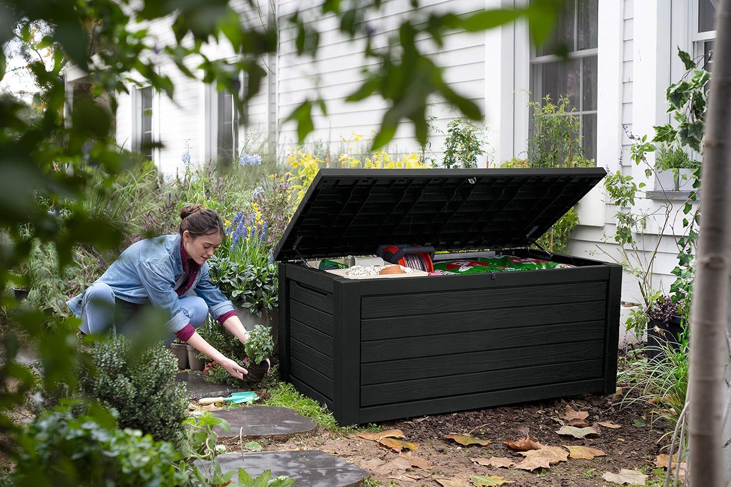 Aufbewahrungsbox 623 L Kissenbox Garten Kunststoff Deckel mit Gasdruckfedern belastbar bis 272 kg wetterfeste Stauraumbox für Outdoor