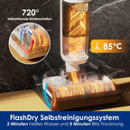 Nass Trockensauger Floor One Stretch S6 180° Flachdesign 13 cm Höhe Selbstreinigung 85°C 40 Minuten Laufzeit Hartböden