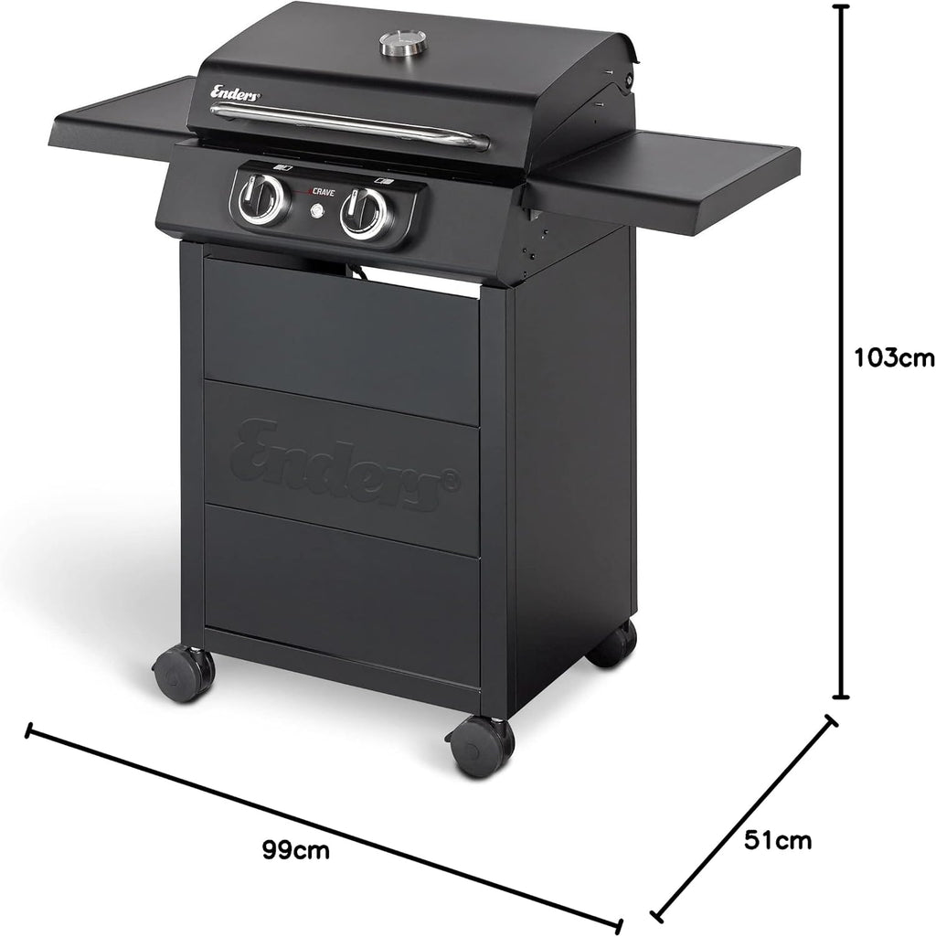 Elektrogrill eCRAVE 2 97116 2 Heizelemente 1300W 2-Zonen Grill Gussrost Grillwagen mit Stauraum Thermometer