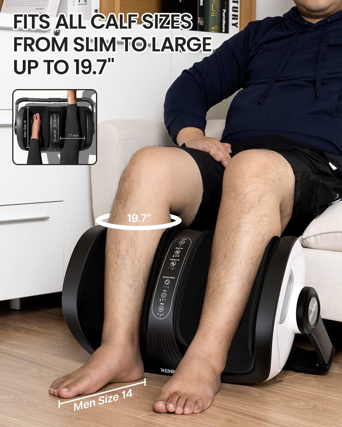 Fußmassagegerät mit Wadenmassage und Wärmefunktion 19,5 cm Fußkammer Fernbedienung Timer EU 48,5