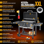 Holzkohlegrill XXL Grillwagen mit Deckel Thermometer und Smokerfunktion 56 x 41,5 cm Grillfläche inkl. Haube Bürste Pinsel & 8 Spieße