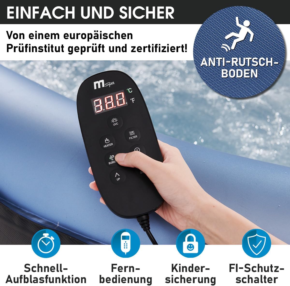 Aufblasbarer Whirlpool 6 Personen 185x185cm Tekapo C-TE062 132 Massagedüsen Spa Pool mit Heizung und Energiespar Timer