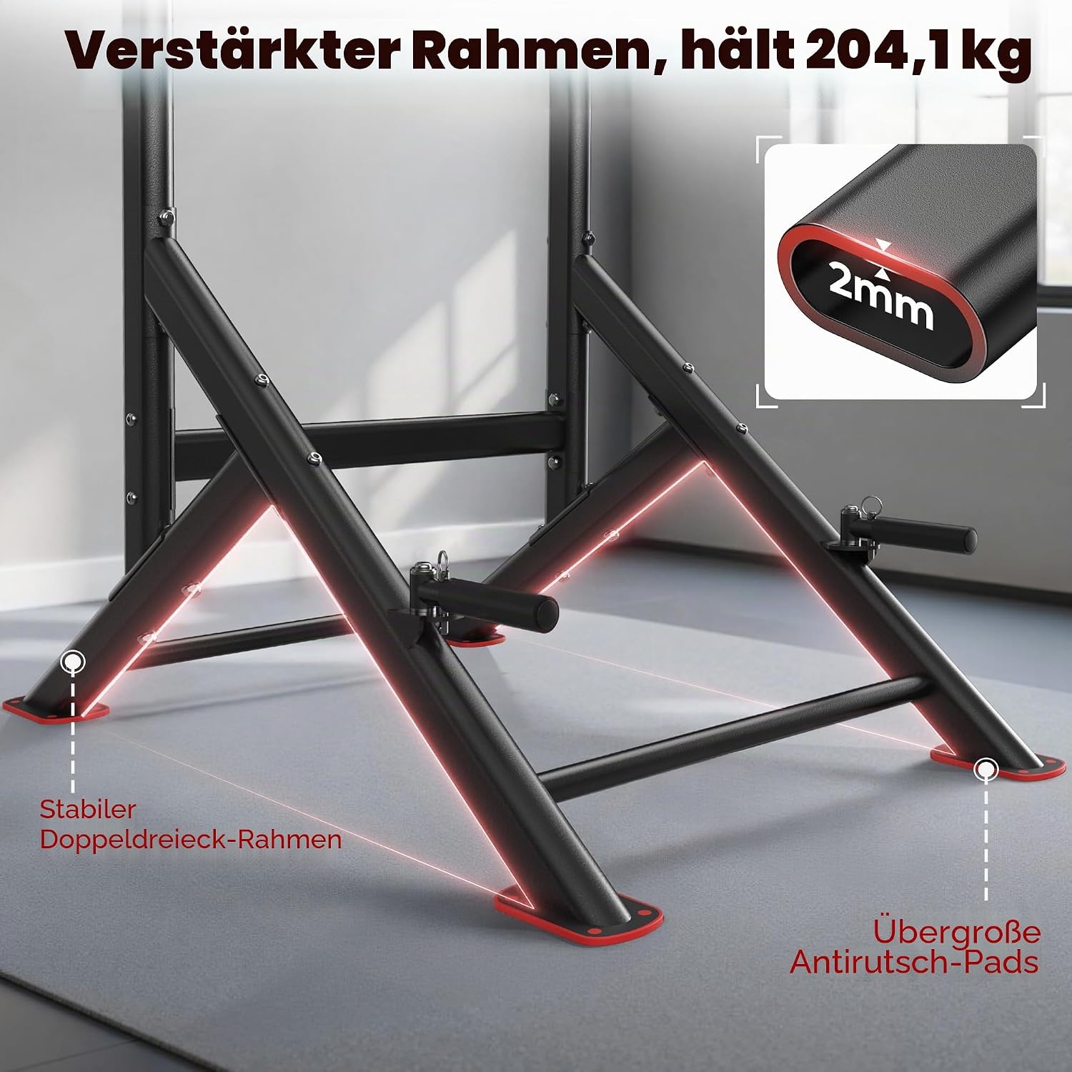 Kraftturm Power Tower Dip Station Klimmzugstation FB-20YTXS01 6-fach höhenverstellbar 204 kg Tragkraft Metall Heimtraining