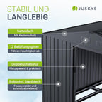 Gartenhaus Metall Schiebetür XL 280 x 196 x 190 cm wetterfest mit Fundamentrahmen und Schloss Dunkelgrau