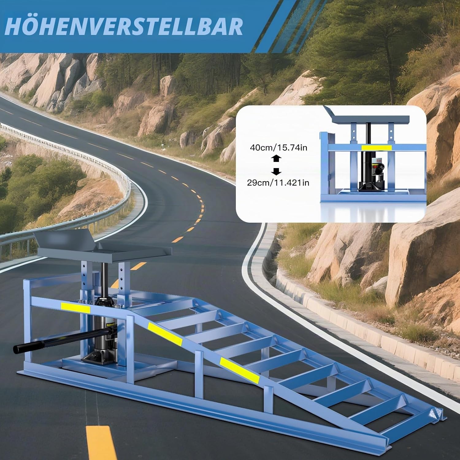 Hydraulische Auffahrrampe 2 Stück 5 t höhenverstellbar 24,9–38,1 cm aus Stahl