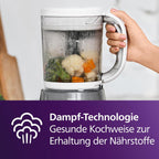 Babynahrungszubereiter 4 in 1 Dampfgarer mit Mixer SCF883/01 400W Dampfgaren Pürieren Auftauen Aufwärmen 1L Weiß
