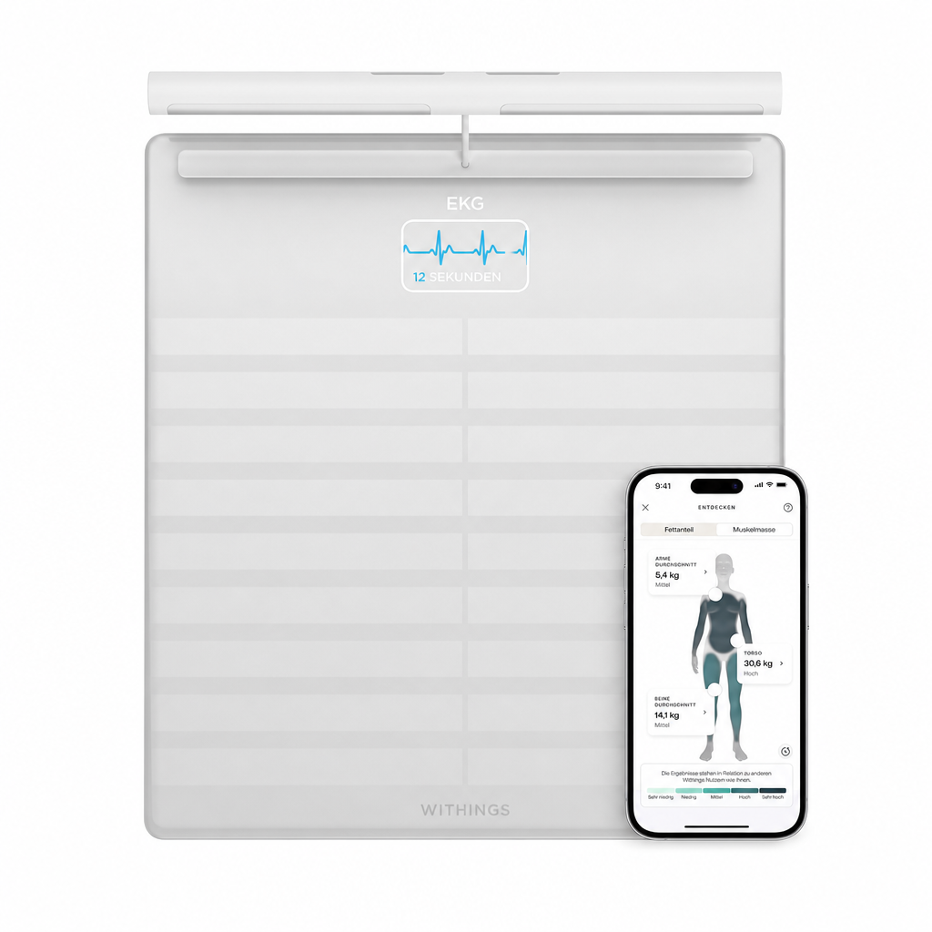 Vernetzte Personenwaage Körperzusammensetzung Body Scan WLAN BIA Körperfett Muskelmasse Wasseranteil EKG segmentale Analyse 6-Kanal