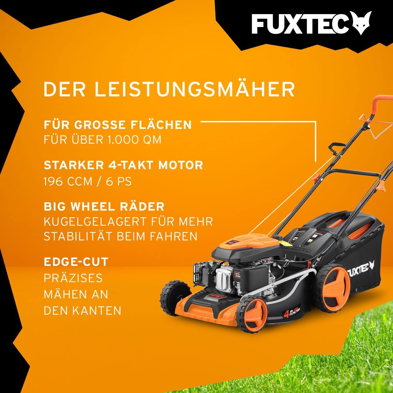 Benzin Rasenmäher FX-RM5196 196cc 4-Takt 51cm Schnittbreite 4in1 Mulchen Seitenauswurf 60L Fangkorb Radantrieb
