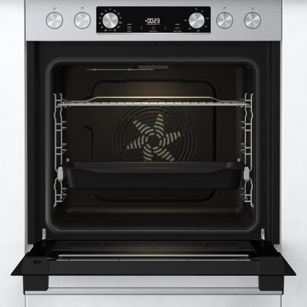 Einbauherd Set Heißluft Inox Set 4 77L Glaskeramik Kochfeld mit ExtraSteam AirFry PizzaMode PerfectGrill EcoClean