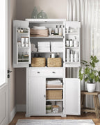 Küchenschrank Hochschrank mit verstellbaren Ablagen und Schublade Vitrinenschrank BBC561W21 40 x 76 x 182,1 cm Weiß