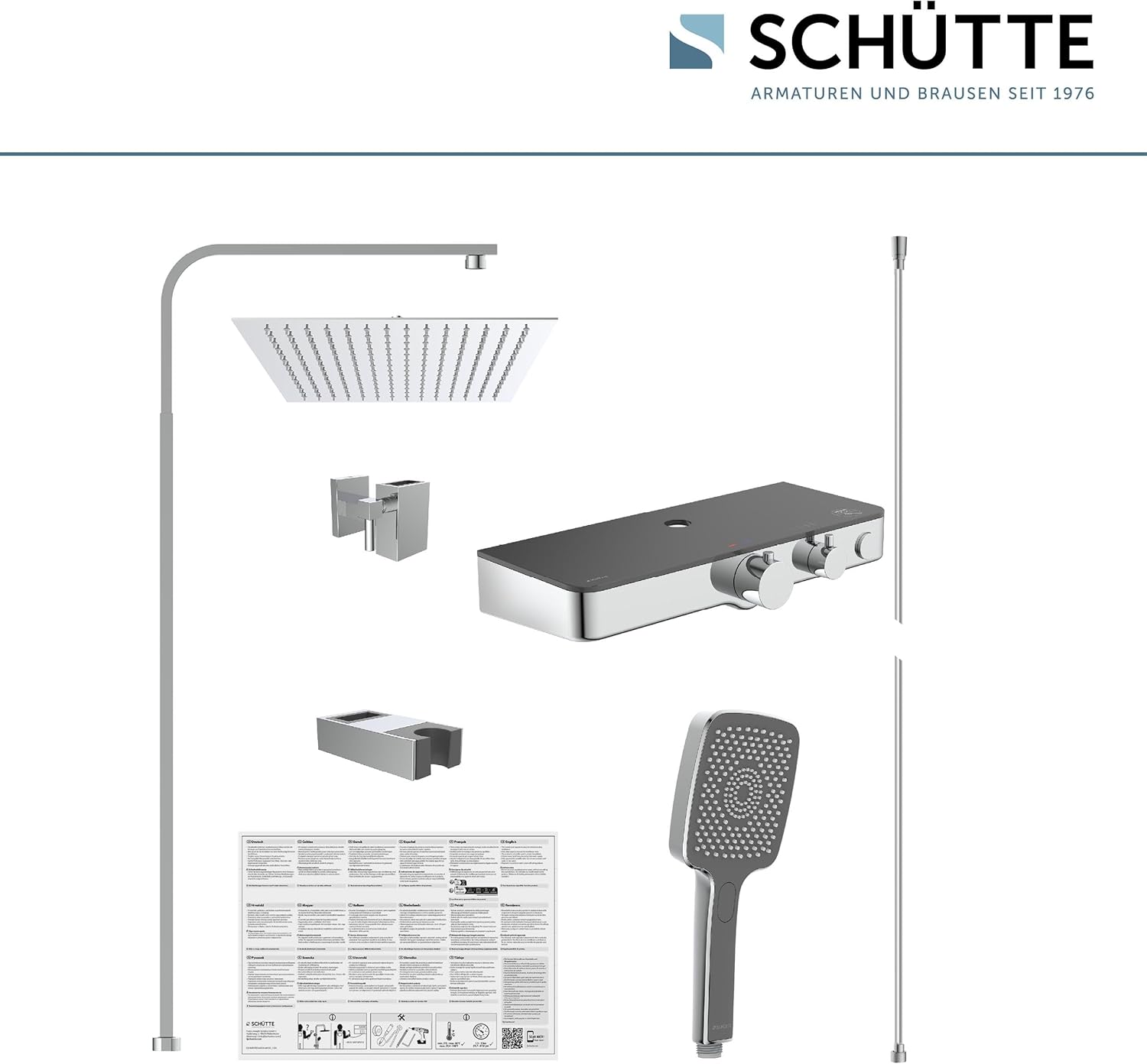 Duschsystem Thermostat OCEAN 60531 Regendusche 30x30cm Glasablage Duschsäule Chrom Anthrazit Wandmontage 80-120cm Stange