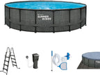 Rundpool Frame Pool Set 488x122 cm Rattanoptik mit Filterpumpe Leiter Abdeckplane Bodenvlies Reinigungsset