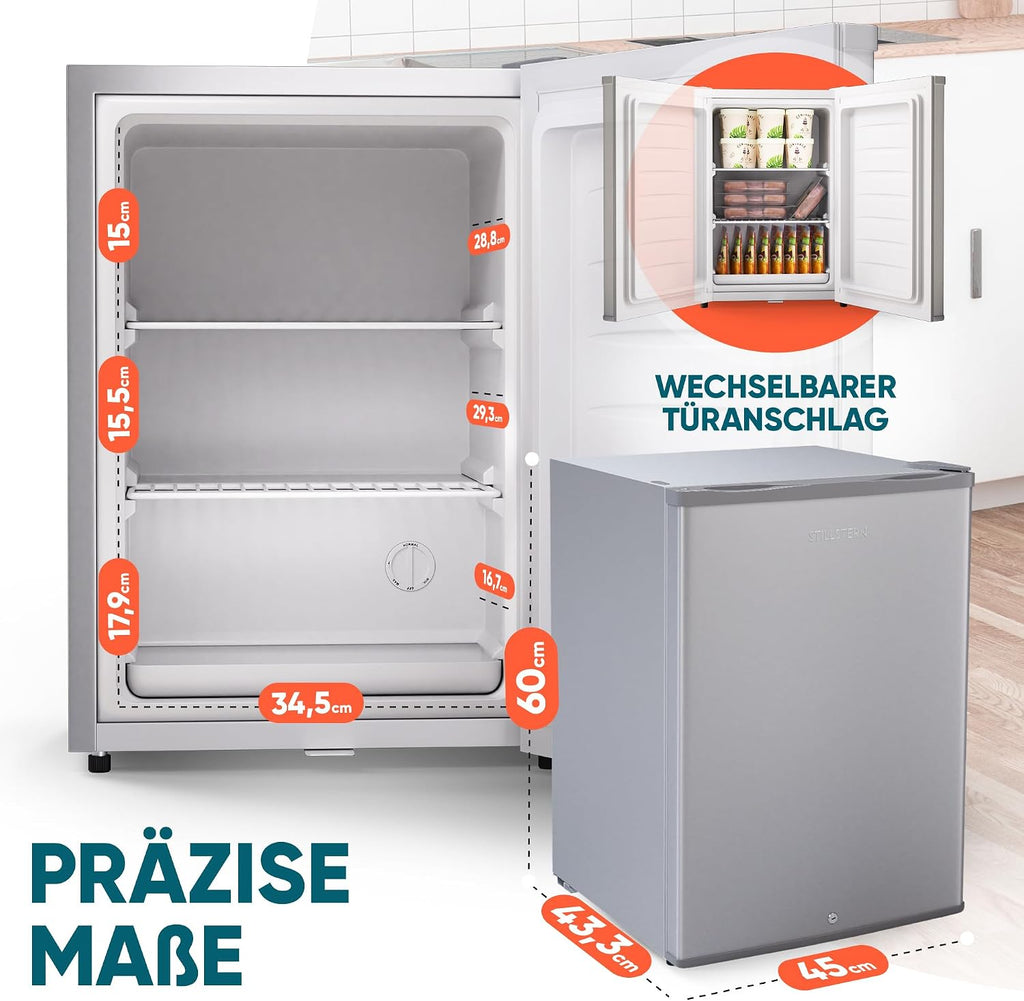 Mini Gefrierschrank 42 L 4 Sterne Tiefkühlschrank -18 °C Energieklasse E mit wechselbarem Türanschlag und Schloss