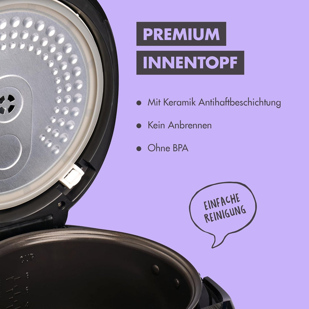 Digitaler Reiskocher und Dampfgarer Multikocher 1,5 L 12 Programme Warmhaltefunktion Timer Keramik Innentopf