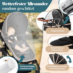 Kinderwagen 4 in 1 Kombi Set mit Babywanne Buggy und Autositz ECE R129 Aluminium Rahmen Luftreifen faltbar Schwarz Champagne