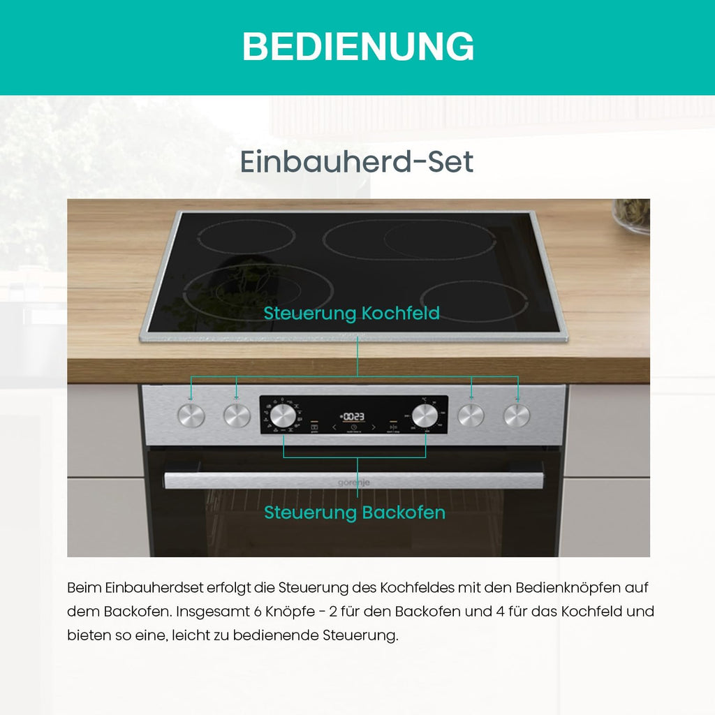 Einbauherd Set Heißluft Inox Set 4 77L Glaskeramik Kochfeld mit ExtraSteam AirFry PizzaMode PerfectGrill EcoClean