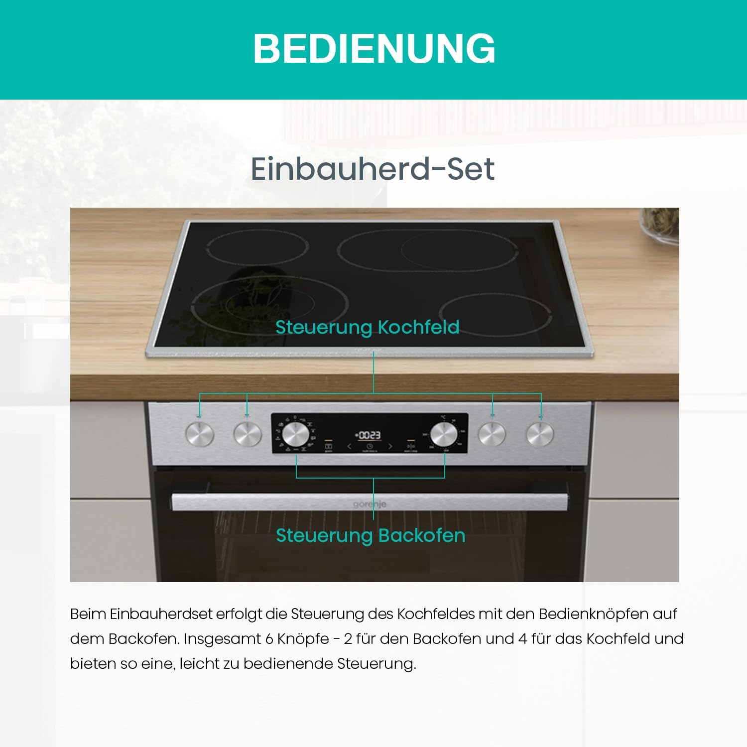 Einbauherd Set Heißluft Inox Set 4 77L Glaskeramik Kochfeld mit ExtraSteam AirFry PizzaMode PerfectGrill EcoClean
