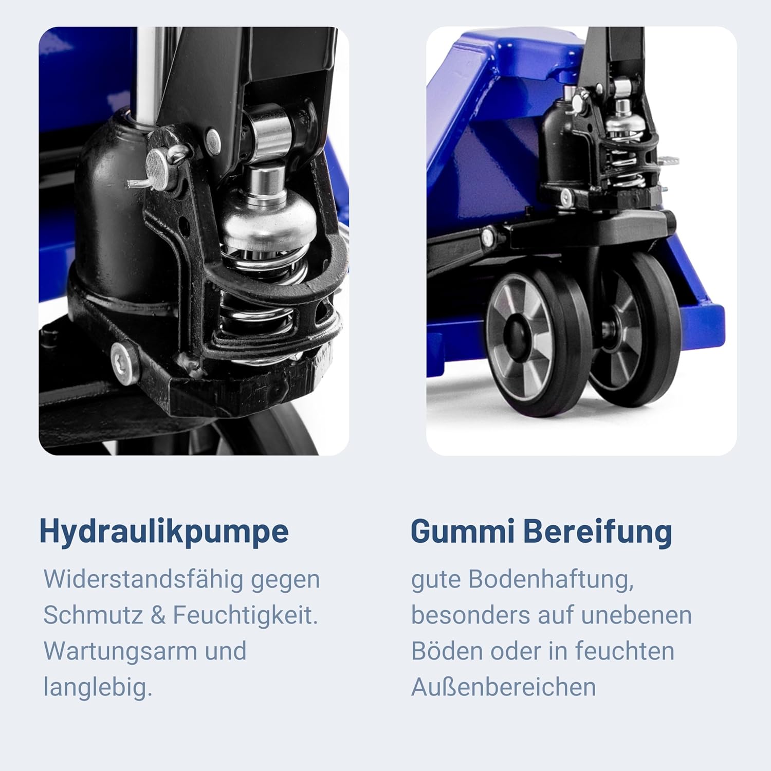 Gabelhubwagen 2500 kg Stahl 1150 mm Gabellänge Palettenwagen mit Gummirollen Handhubwagen Blau FIVE Modell