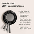 Gusseisenpfanne 28 cm voreingebrannt für Induktion und alle Herdarten backofengeeignet