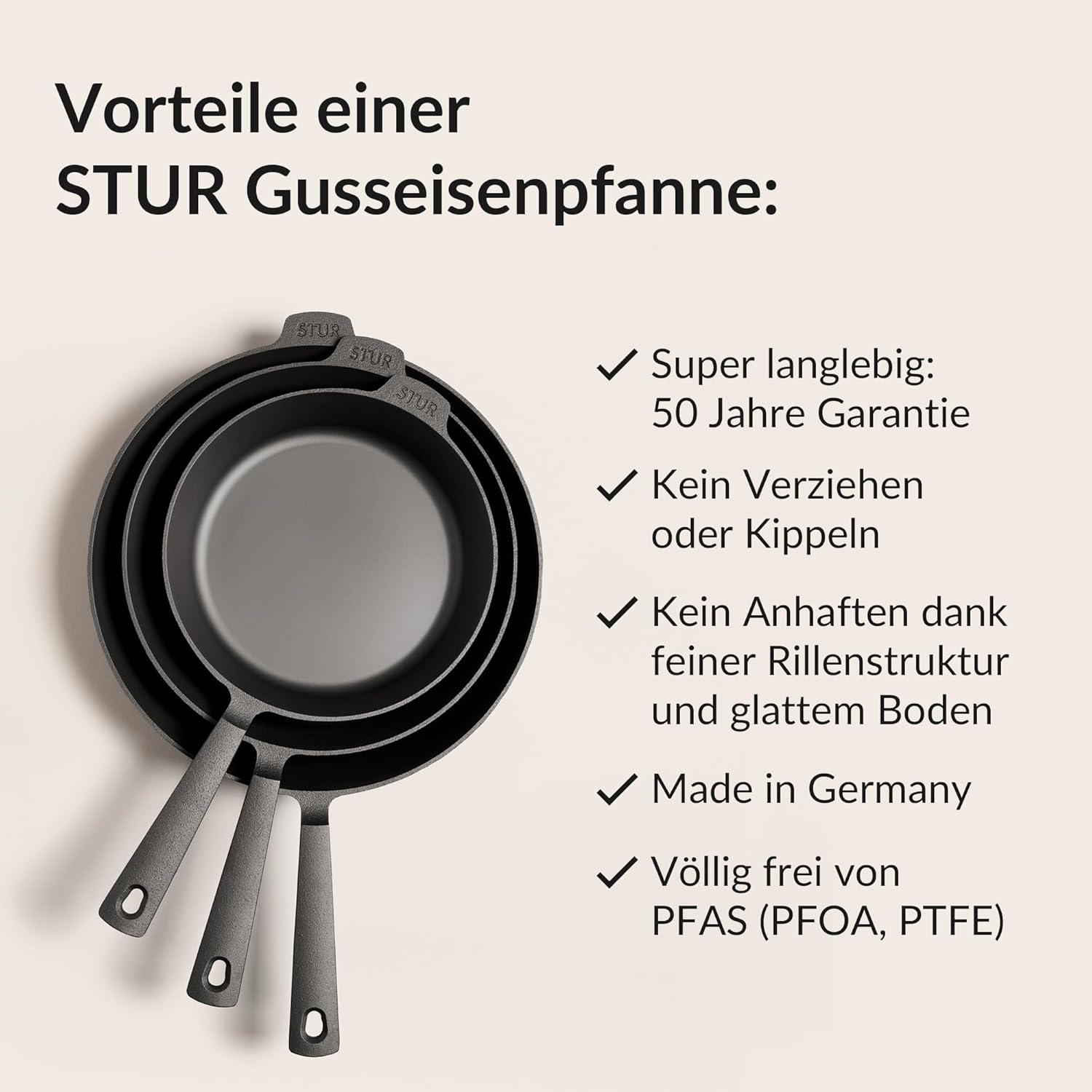 Gusseisenpfanne 28 cm voreingebrannt für Induktion und alle Herdarten backofengeeignet
