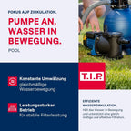Poolpumpe mit Vorfilter SPP 600 FT 13000 l/h Fördermenge für Pools bis 40 m³ 600 W selbstansaugend mit Timer