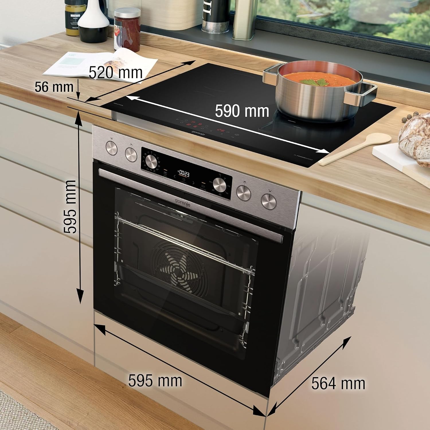 Einbauherd Set Heißluft Inox Set 4 77L Glaskeramik Kochfeld mit ExtraSteam AirFry PizzaMode PerfectGrill EcoClean