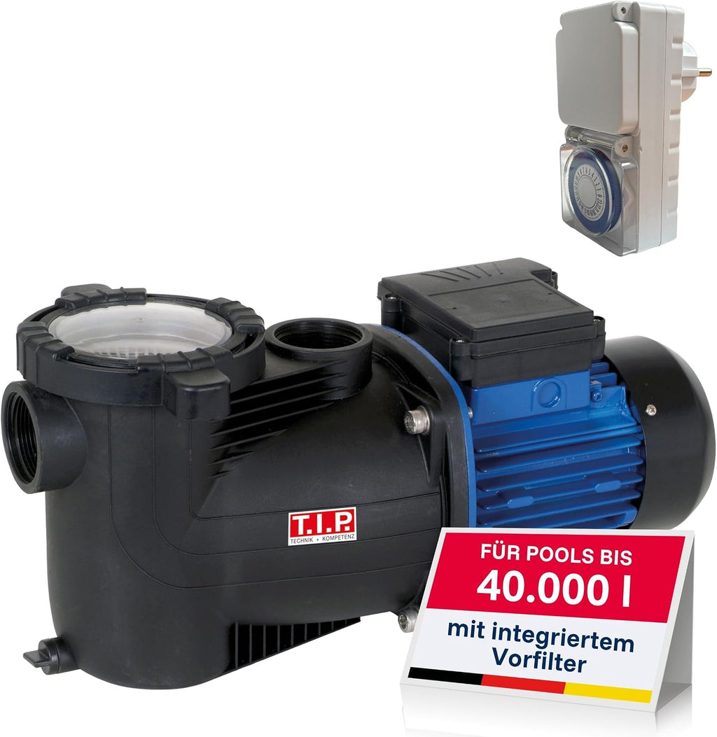 Poolpumpe mit Vorfilter SPP 600 FT 13000 l/h Fördermenge für Pools bis 40 m³ 600 W selbstansaugend mit Timer