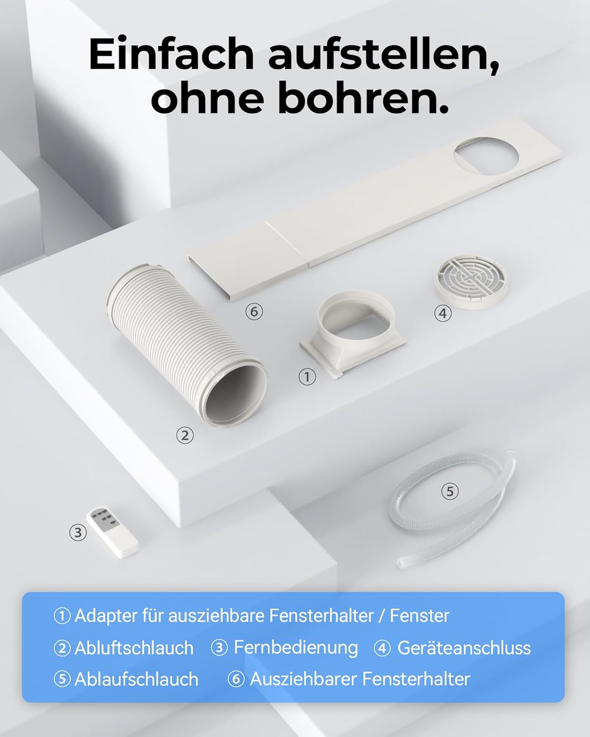 Klimaanlage mobil 13200 BTU A027C-14C 58 dB Timer Abluftschlauch 230V Fensterkit 42x36x88cm Entfeuchtung