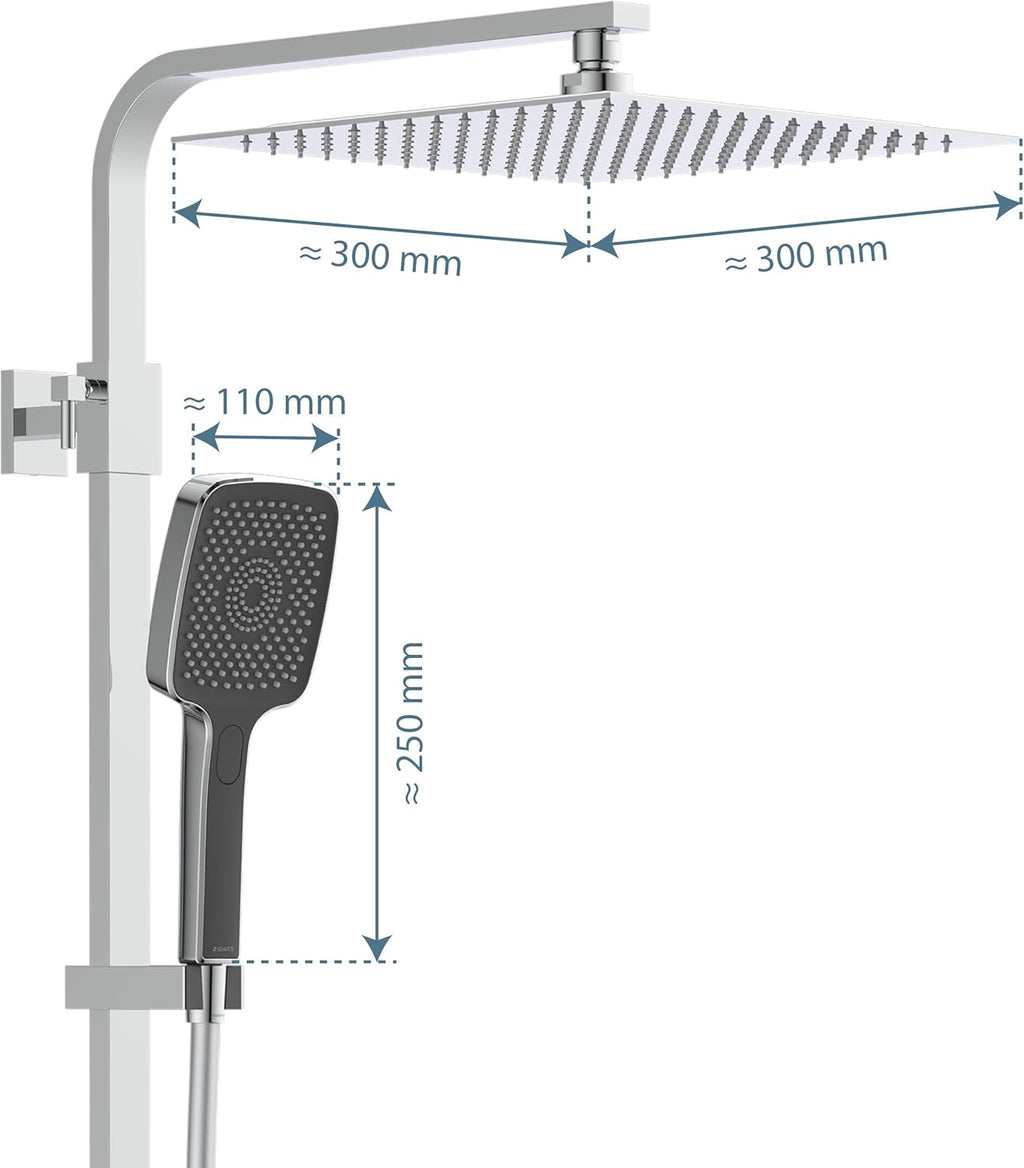 Duschsystem Thermostat OCEAN 60531 Regendusche 30x30cm Glasablage Duschsäule Chrom Anthrazit Wandmontage 80-120cm Stange