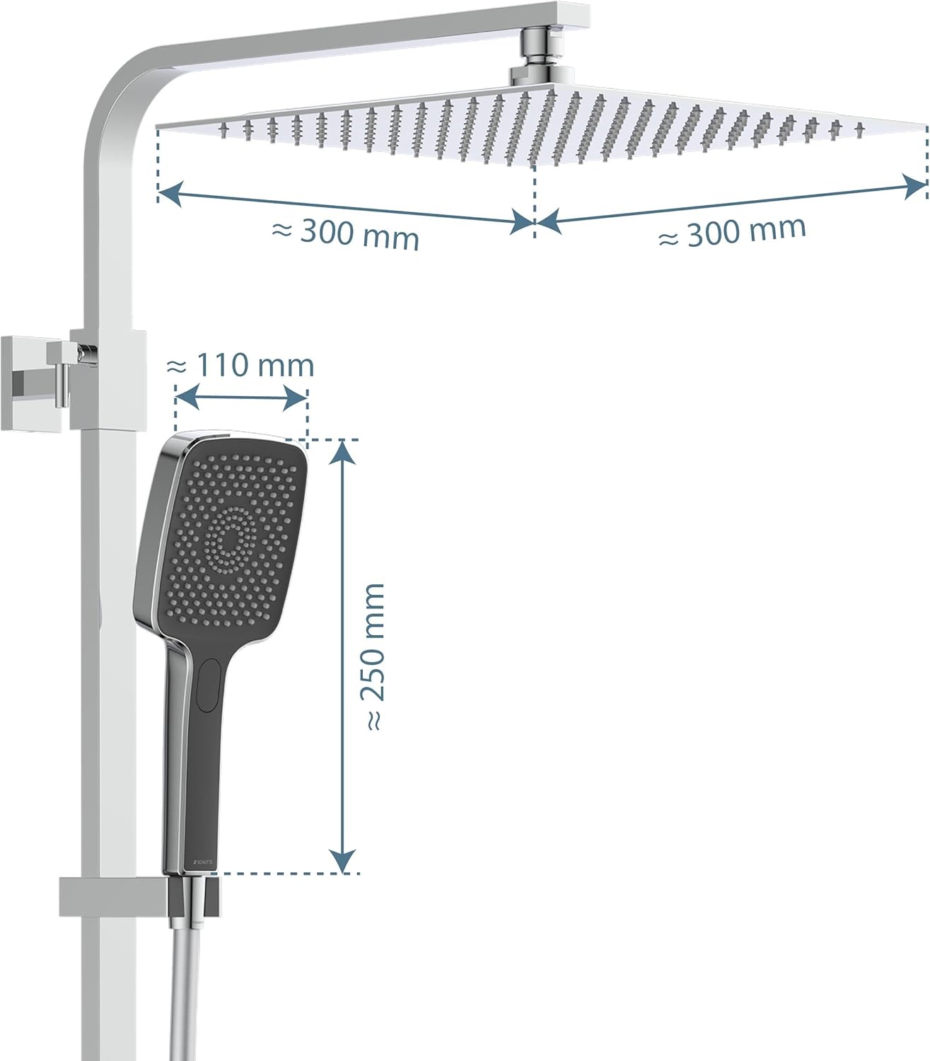 Duschsystem Thermostat OCEAN 60531 Regendusche 30x30cm Glasablage Duschsäule Chrom Anthrazit Wandmontage 80-120cm Stange