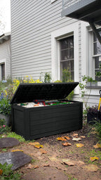 Aufbewahrungsbox 623 L Kissenbox Garten Kunststoff Deckel mit Gasdruckfedern belastbar bis 272 kg wetterfeste Stauraumbox für Outdoor