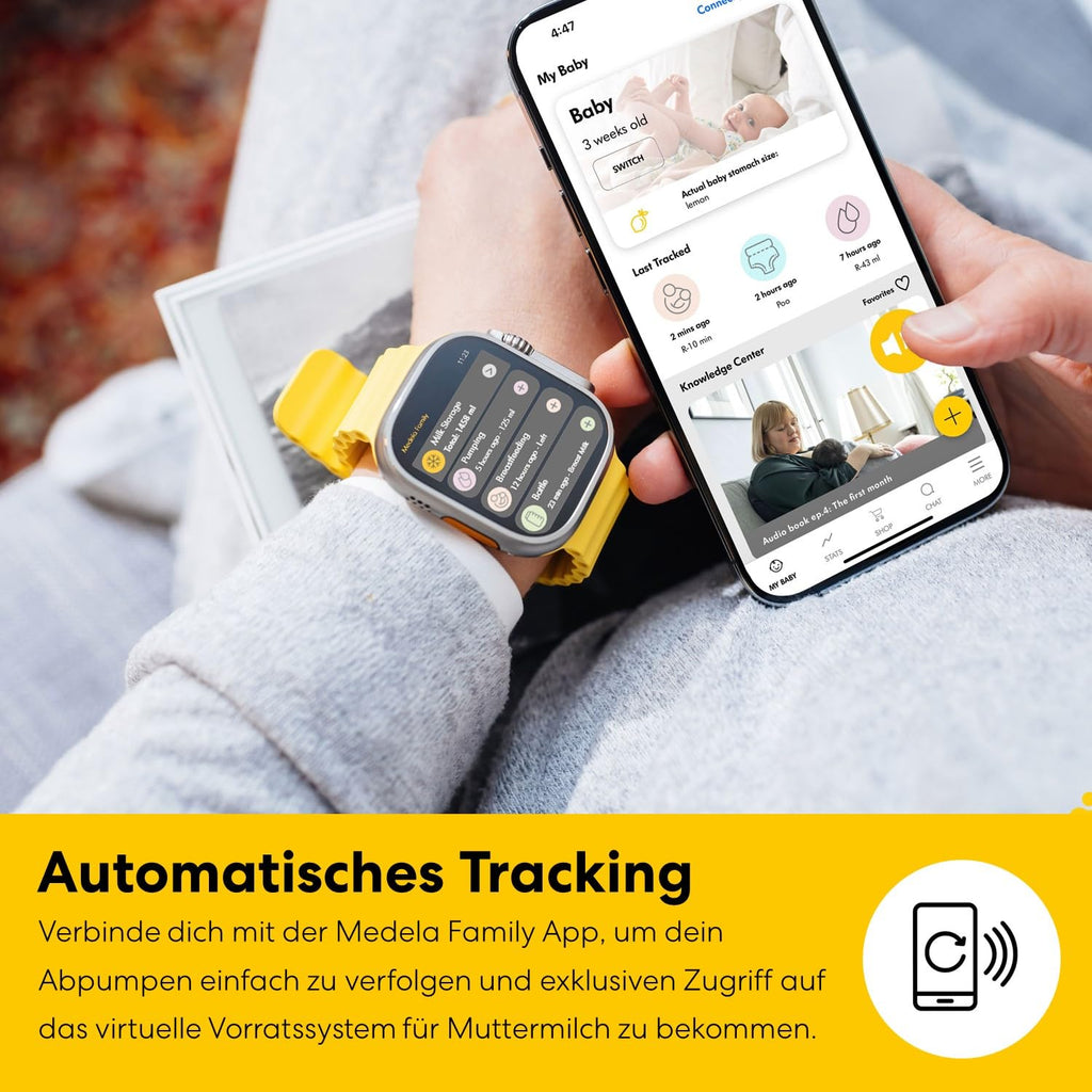 Elektrische Doppelmilchpumpe Freestyle Hands Free App Verbindung tragbar 24 dB Akku betrieben inkl Auffangschalen
